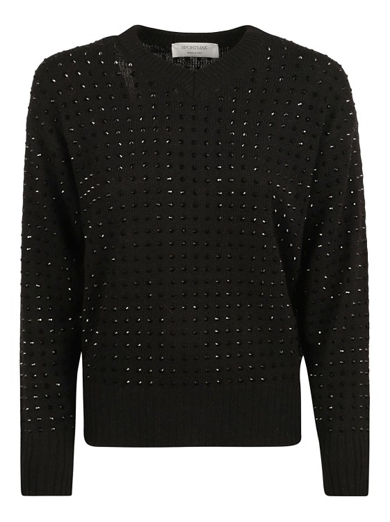 Shop Sportmax Rhinestone-embellished Fine-knit Jumper In Black