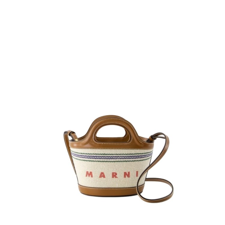 Shop Marni Tropicalia Micro Shopper Bag - Cotton - Beige In Brown