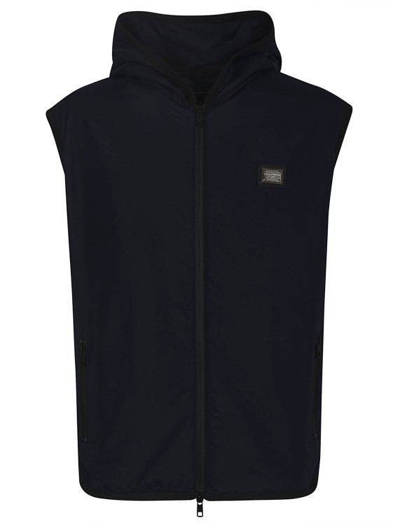 Shop Dolce & Gabbana Navy Blue Cotton Blend Jacket In Black