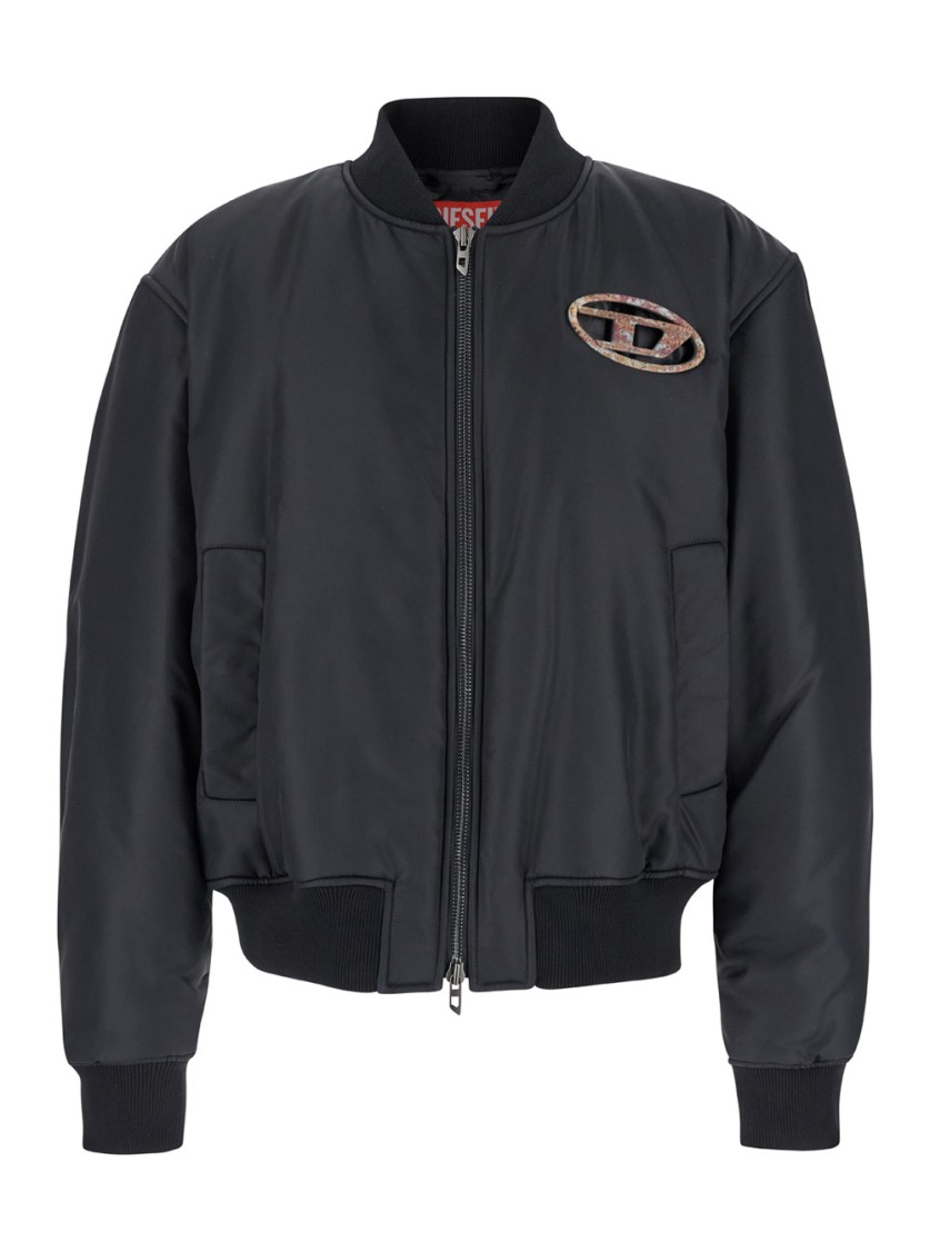 Shop Diesel Oval D Rust Over Size Bomber Jacket In Black