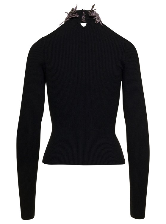 Shop Giuseppe Di Morabito Black Top Wuth Embellished Neck And Cut-out In Wool Blend