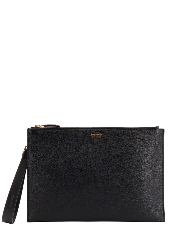 Tom Ford Leather Clutch With Logo Print In Black