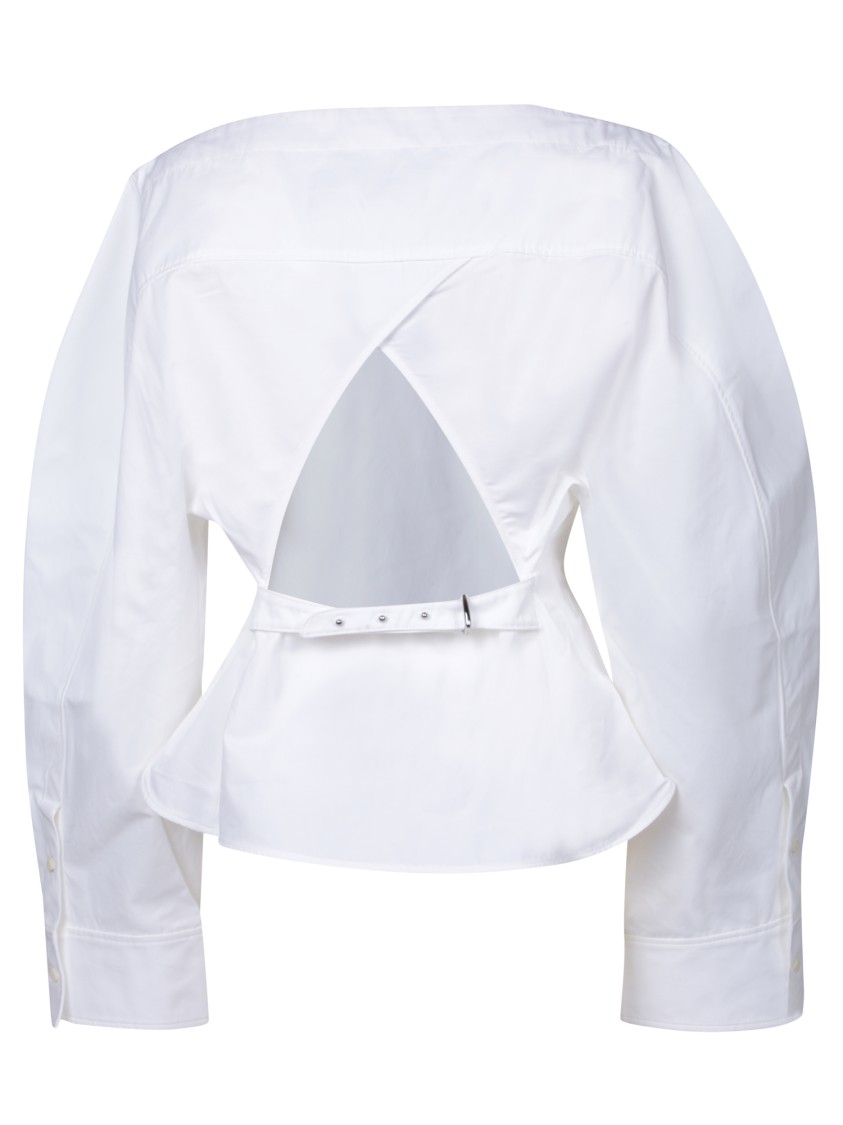 Shop Jacquemus Structured White Shirt With Unique Cut-out Back