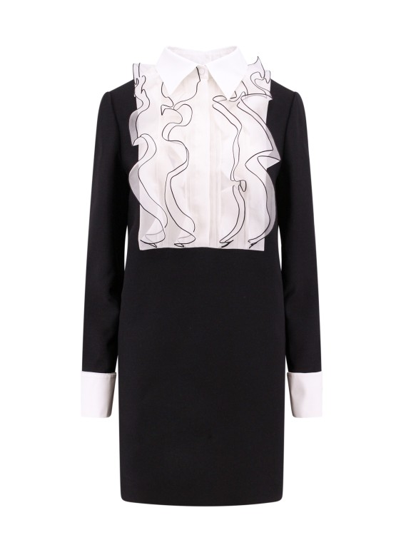 Shop Valentino Wool And Silk Dress With Frontal Plastron In Black