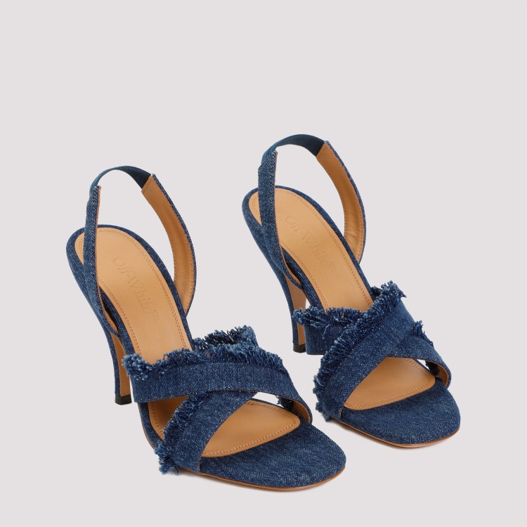 Shop Off-white Blue Cotton Curvy Heel Denim Sandal