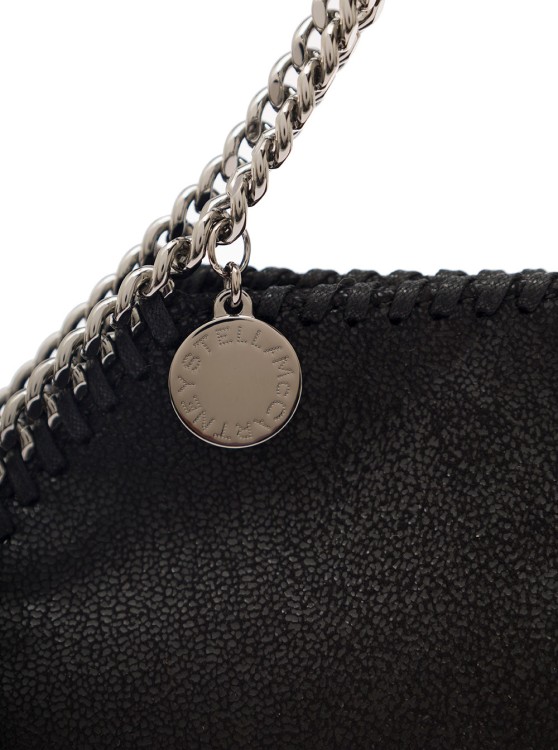 Shop Stella Mccartney 3chain' Mini Black Tote Bag With Logo Engraved On Charm In Faux Leather