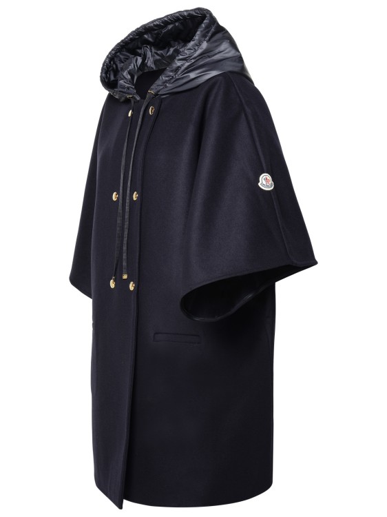 Shop Moncler Navy Virgin Wool Blend Cape In Black