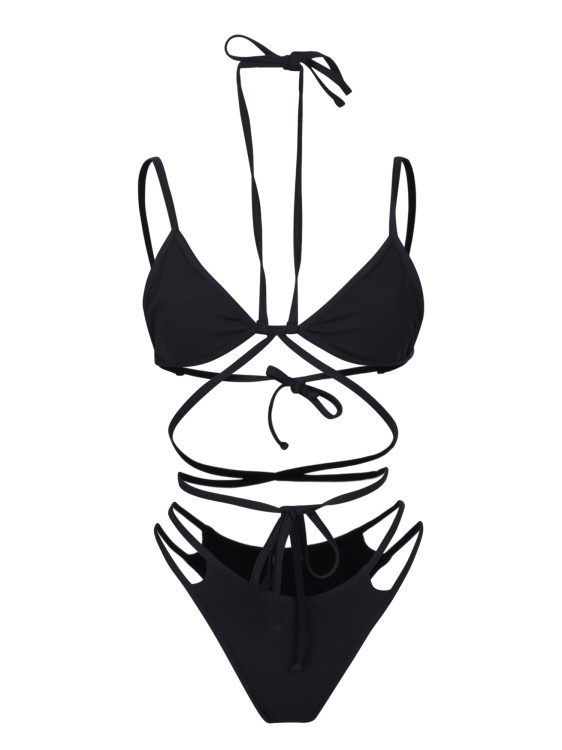 Shop Andreädamo Black Ribbed Multi-tie Bikini