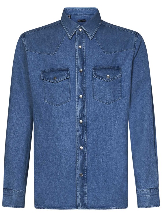Shop Tom Ford Blue Denim Western Shirt
