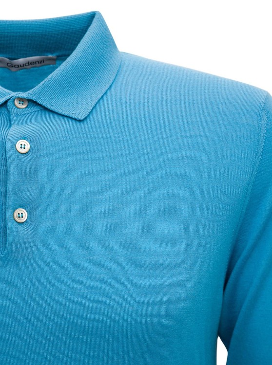 Shop Gaudenzi Light Blue Long Sleeveed Polo Shirt In Wool And Silk