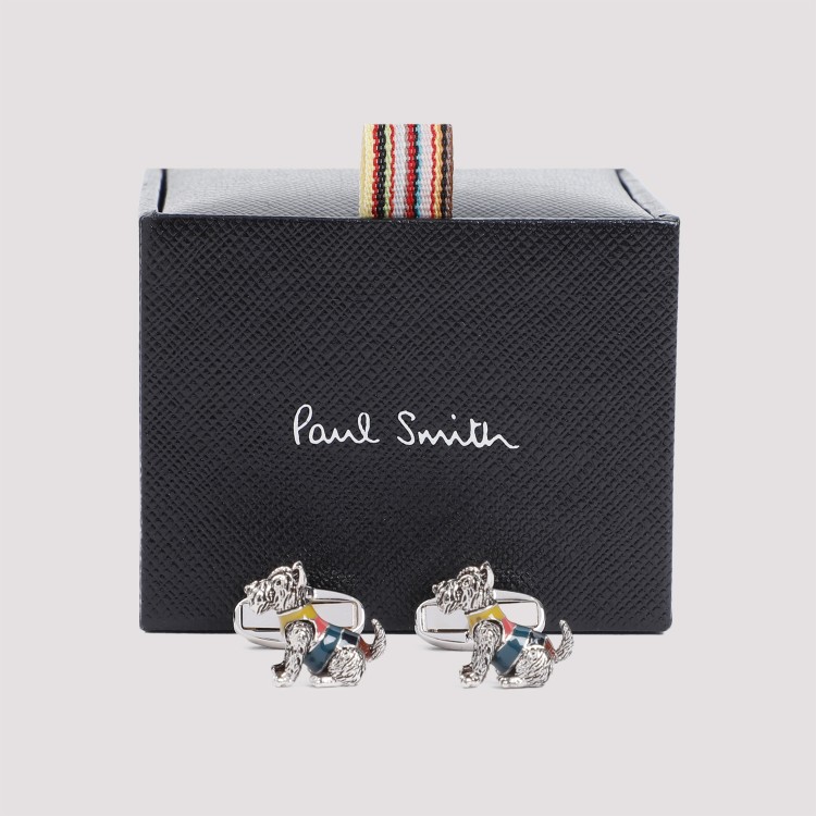 Shop Paul Smith Dog Silver Silver Cufflink In Burgundy
