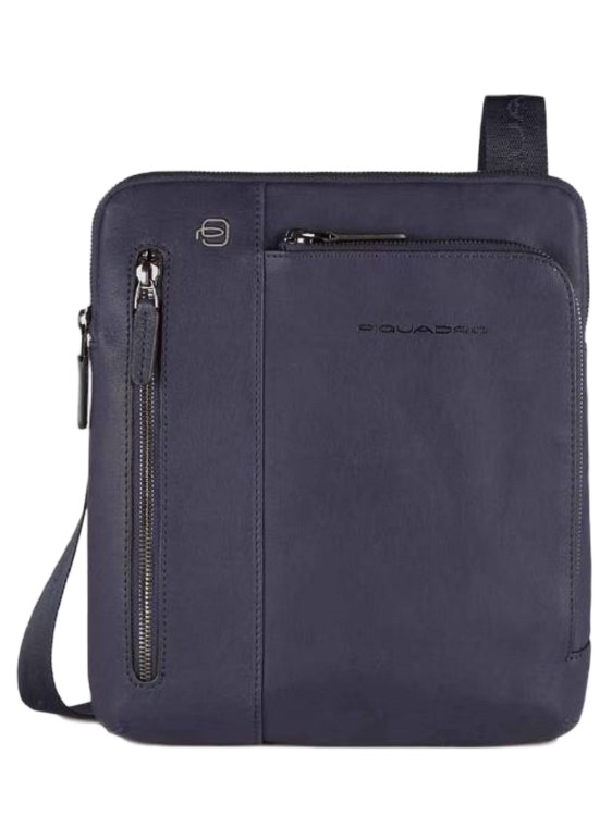 Piquadro Blue Leather Shoulder Bag In Grey