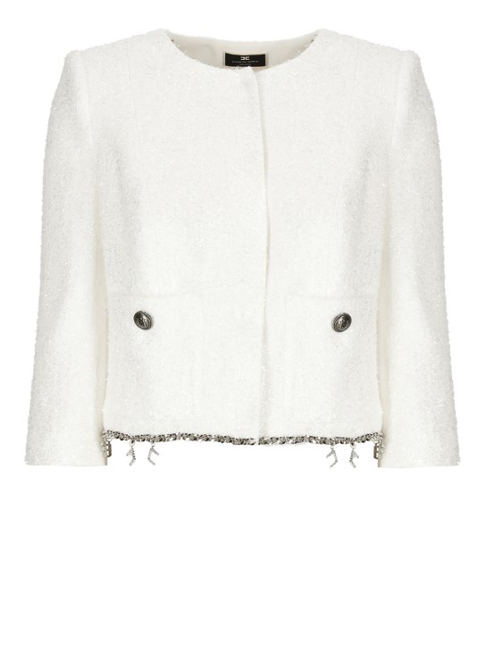 Shop Elisabetta Franchi Tweed Lurex Blazer In White