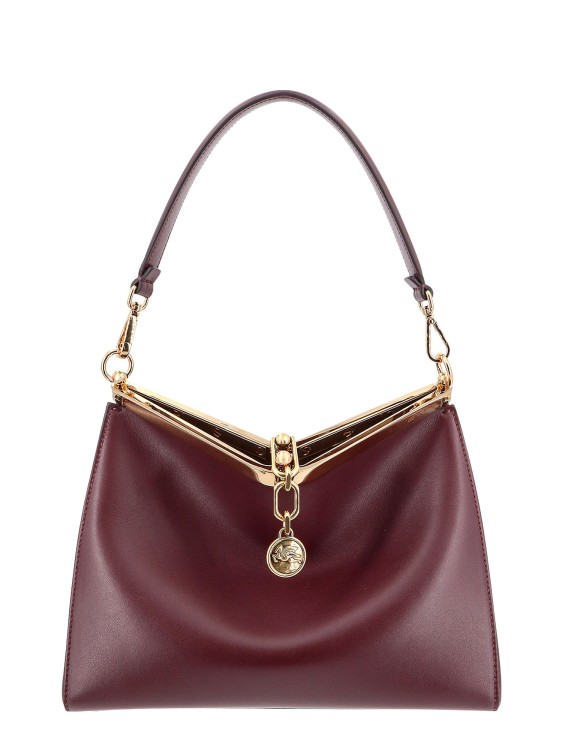 Etro Leather Shoulder Bag With Pegaso Charm In Burgundy