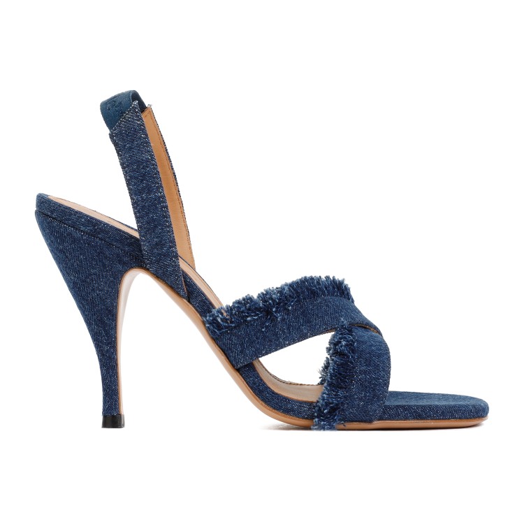 Shop Off-white Blue Cotton Curvy Heel Denim Sandal