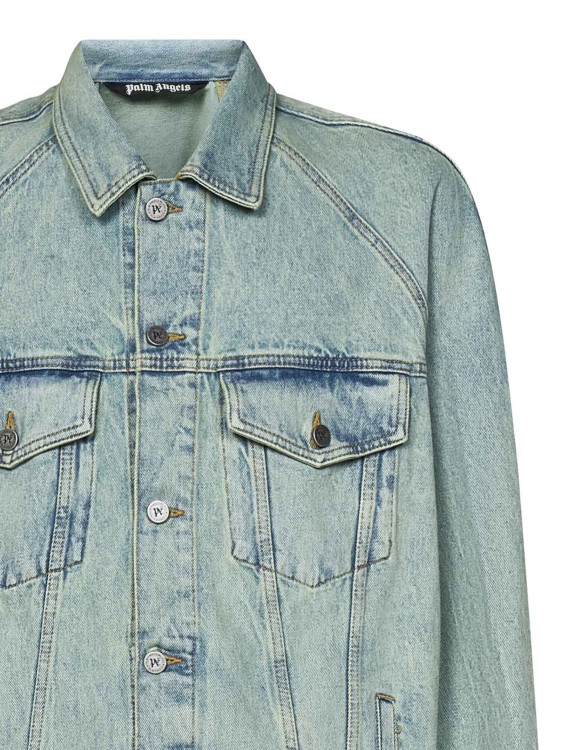 Shop Palm Angels Loose-fit Mint-colored Overdyed Cotton Denim Jacket In Grey