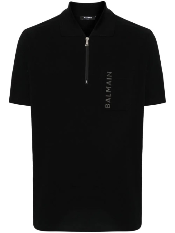 Balmain Black Zip Patch Polo T-shirt