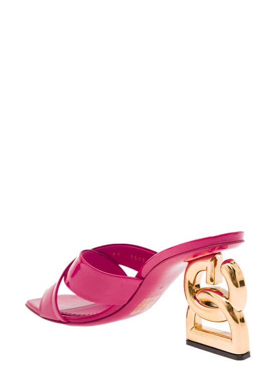 Shop Dolce & Gabbana Fuchsia Mules With Dg Logo Heel In Patent Leather Woman In Pink