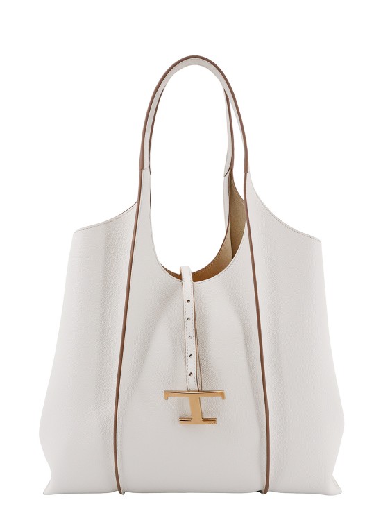 Shop Tod's Leather Shoulder Bag With Metal Monogram In White
