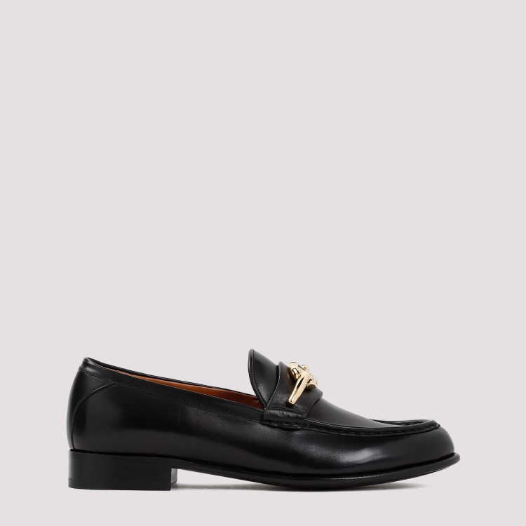 Shop Valentino Vlogo Gate Black Calf Leather Loafers