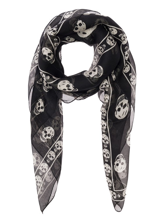 Shop Alexander Mcqueen Black Scarf With Skull Print All-over In Modal Blend
