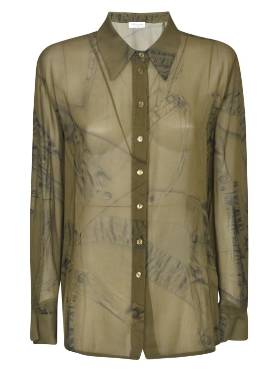 Shop Blumarine Khaki Georgette Crepe Abstract Pattern Shirts In Green