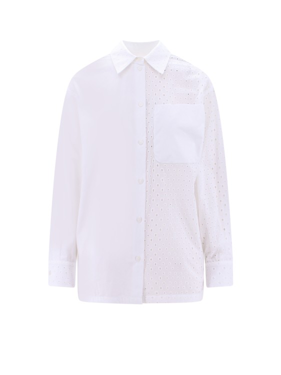 Shop Kenzo Lace Insert Cotton Shirt In White