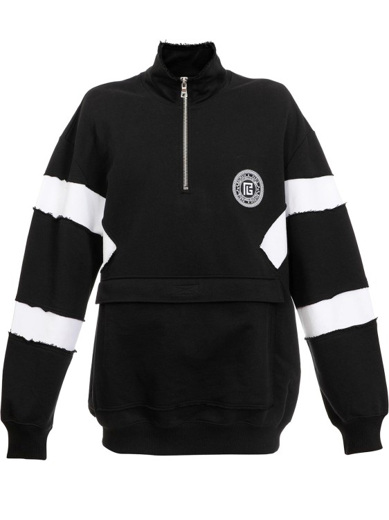 Shop Balmain Circle Logo Cotton Sweatshirt In Black