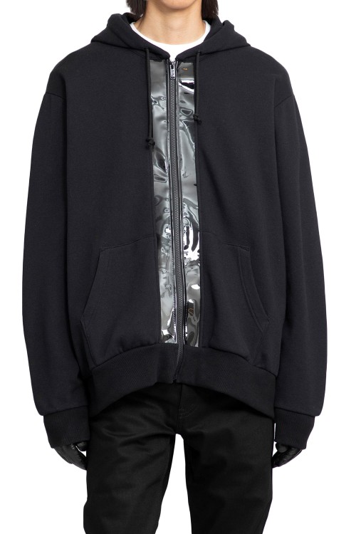 UNDERCOVER COTTON JERSEY AND PVC ZIP-UP HOODIE
