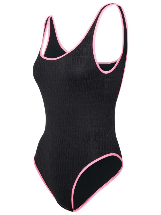 Shop Moschino Logo Black Polyamide Blend One-piece Swimsuit