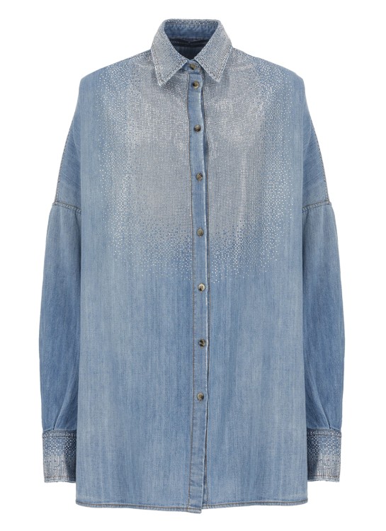 Shop Ermanno Scervino Cotton Shirt With Strass In Blue