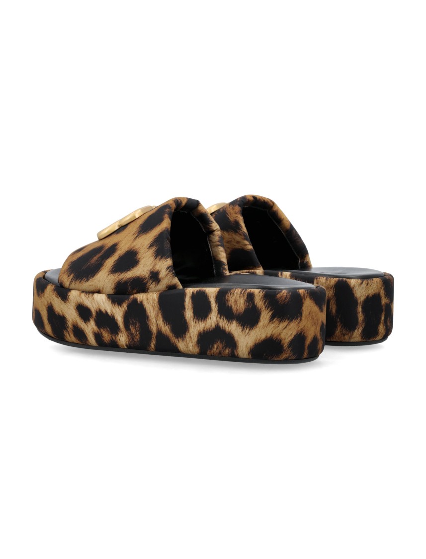 Balenciaga Rise Bb Leopard Flatform Sandals In Brown