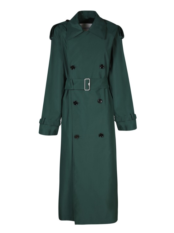 Shop Burberry Silk Trench In Green