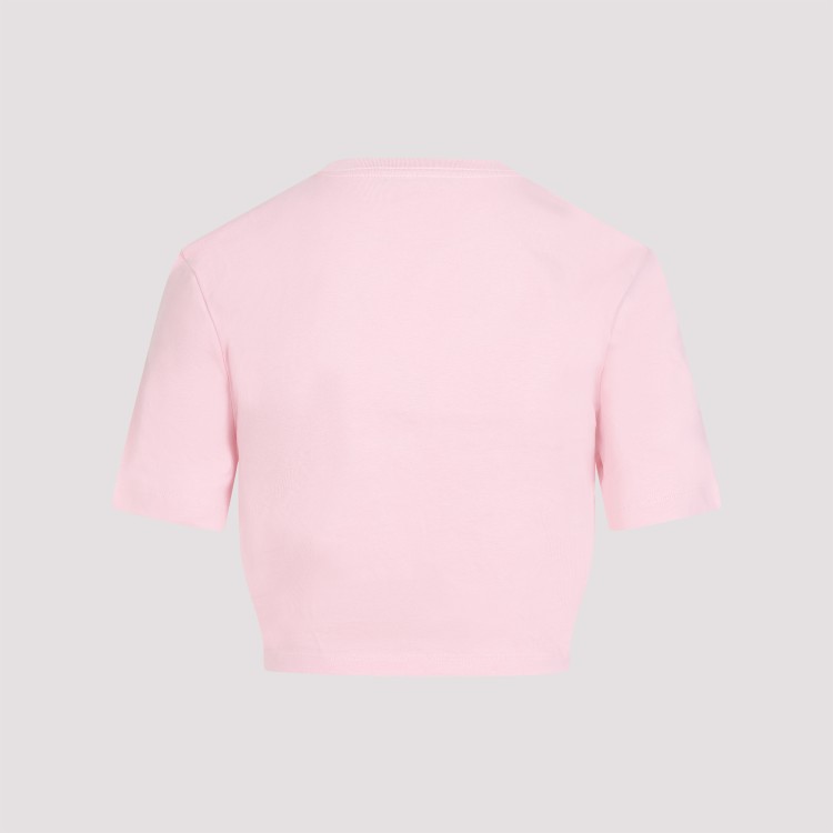 Shop Versace Pale Pink Cotton Cropped Logo T-shirt In Neutrals