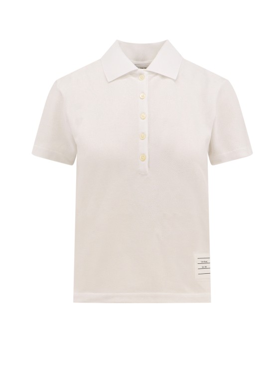 Shop Thom Browne Cotton Polo Shirt With Back Tricolor Bands In Neutrals
