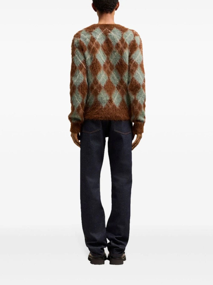 AMI ALEXANDRE MATTIUSSI AMI ARGYLE WOOL BLEND BRUSHED SWEATER 