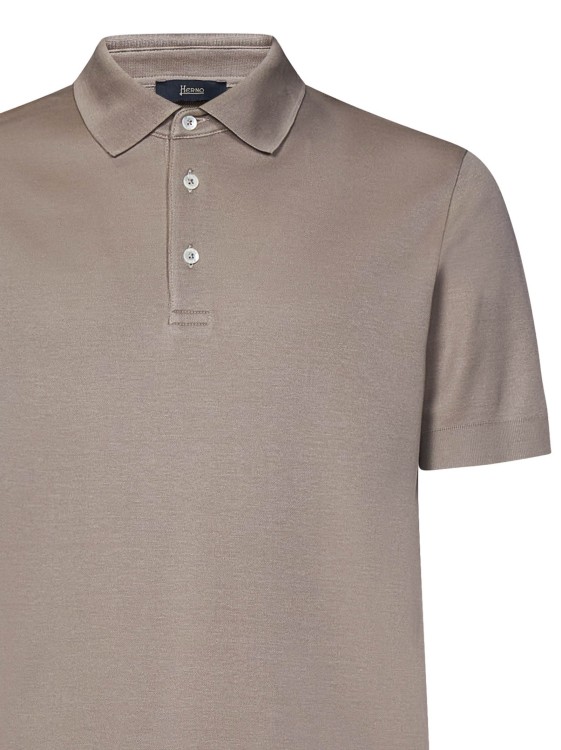Shop Herno Short-sleeved Light Taupe Tricot-effect Cotton Piqué Polo Shirt In Grey