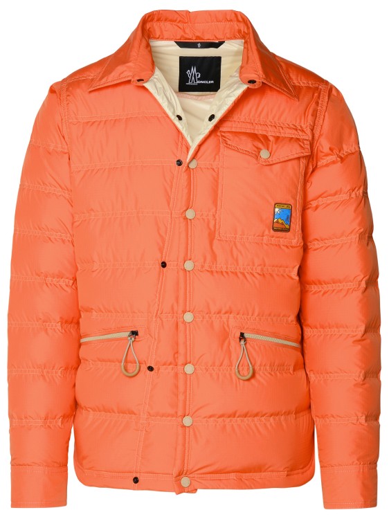 Shop Moncler Lavachey Orange Polyester Down Jacket