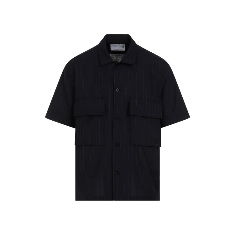 Shop Sacai Navy Blue Chalk Stripe Shirt In Black