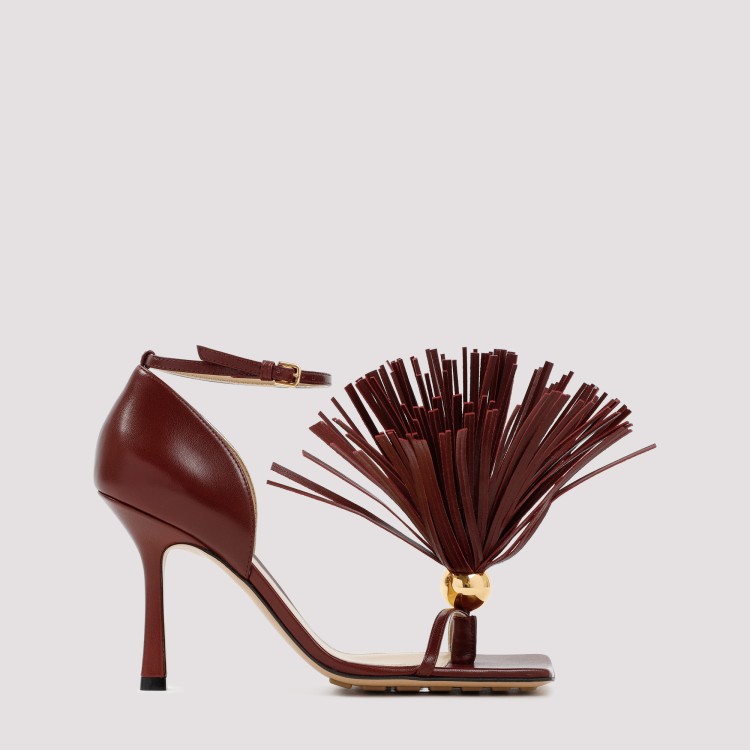 Bottega Veneta Maroon Leather Stretch Strap Heels In Black