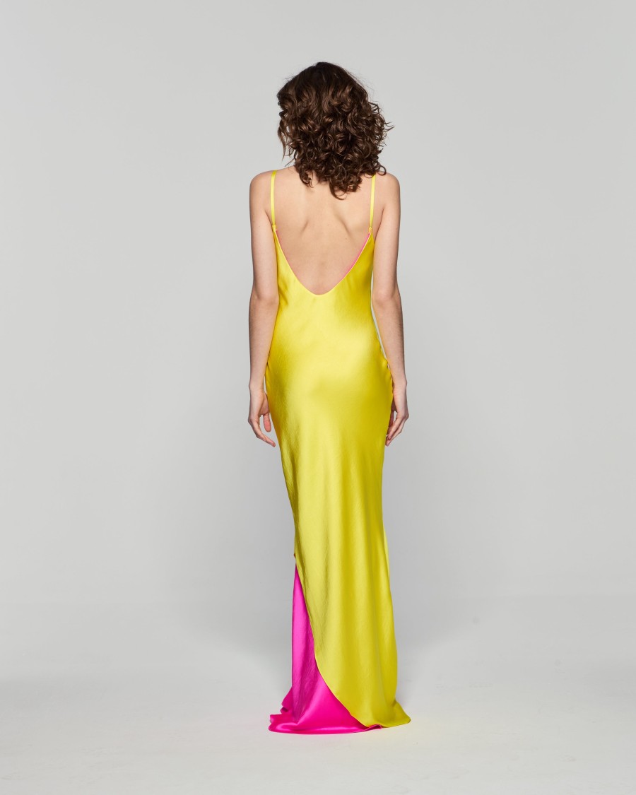 Serena Bute Double Layer Slip Dress - Bright Yellow/pink In Yellow