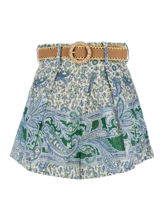 Shop Zimmermann Multicolor Shorts With Floral Print In Linen