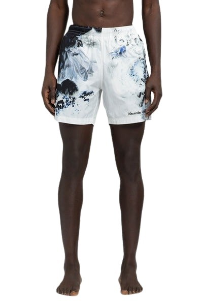 Alexander Mcqueen Men's Dutch Floral Swim Shorts In White