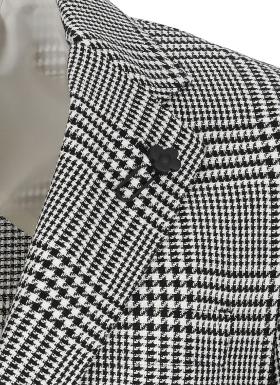 Shop Lardini Black And White Cotton And Linen Jacket In Grey