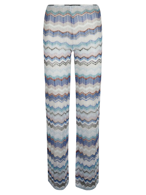 Shop Missoni Blue/multicolour Crochet Knit Trousers In White