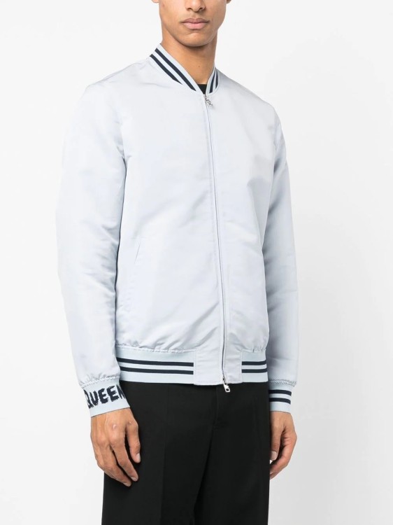Shop Alexander Mcqueen Blue Grafitti Logo Bomber Jacket In White