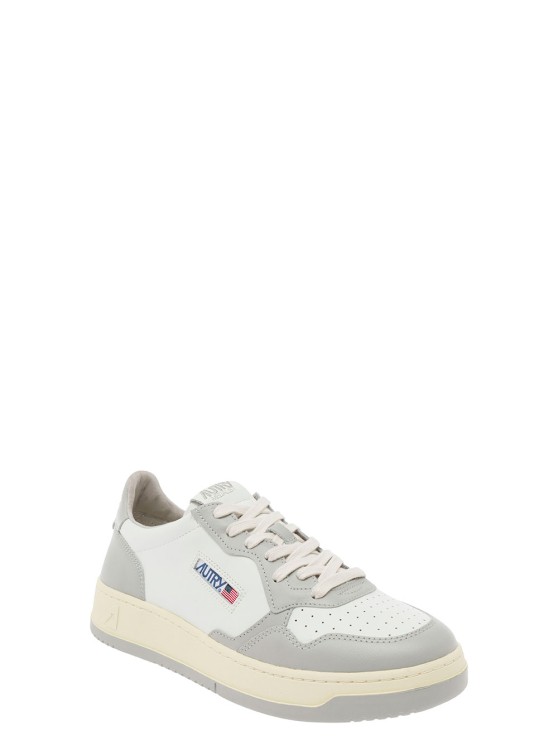 Shop Autry Medalist' White And Grey Low Top Sneakers With Logo Detail In Leather