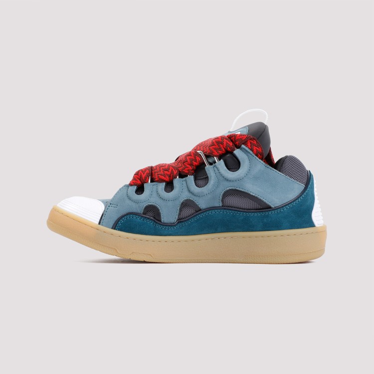 Lanvin Curb Sneakers In Suede And Fabric Color Blue And Red In Blue
