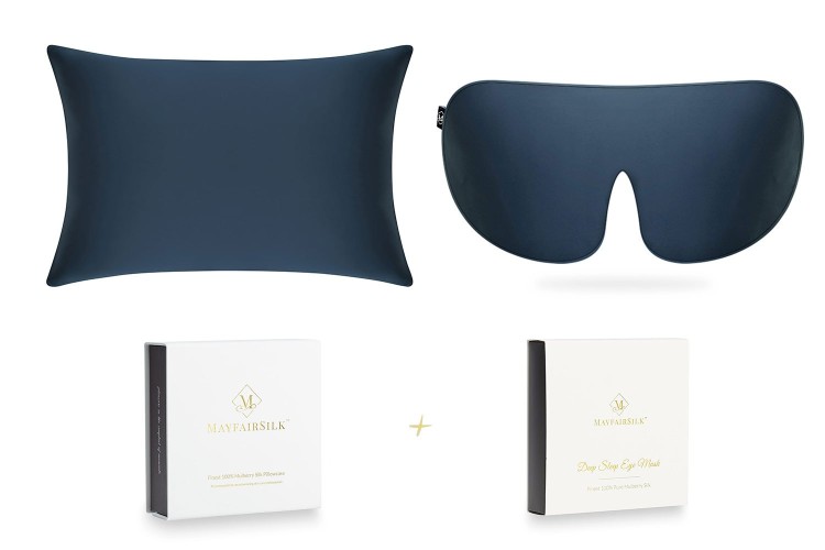 Mayfairsilk Midnight Blue Pillowcase + Deep Sleep Eye Mask Gift Set