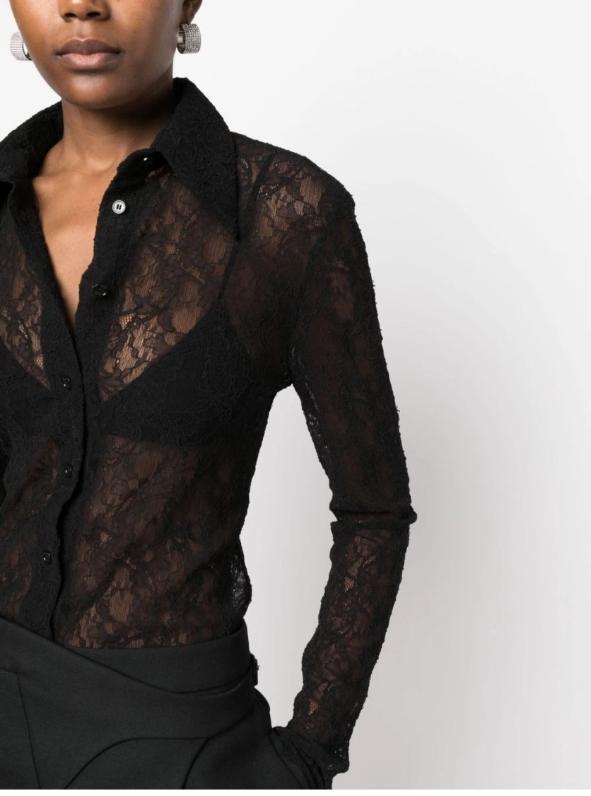 Philosophy Di Lorenzo Serafini Lace Detail Shirt With Elegant Sheer Design And Tailored Fit In Black